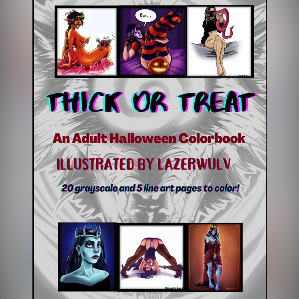 Halloween Adult Color Book with 25 grayscale and lineart pages color!